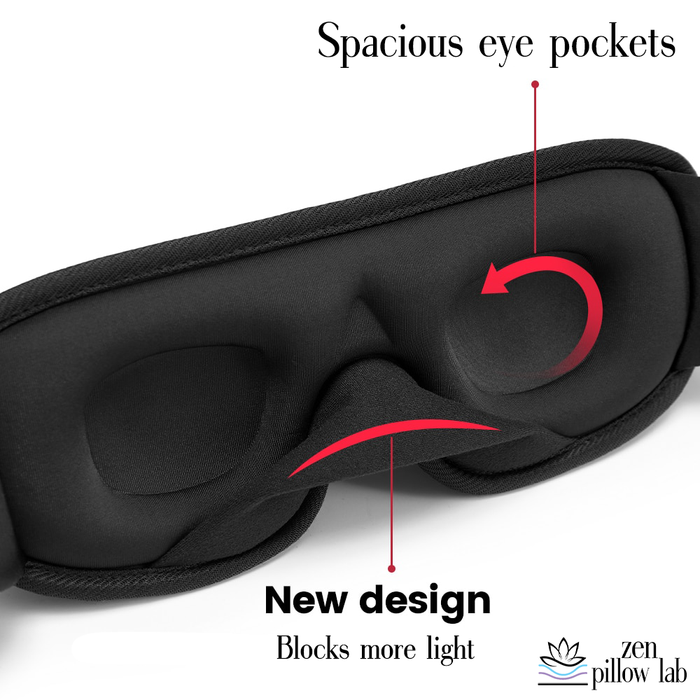 This Breathable 3D Sleep Mask in Black is an upgraded new and improved design. The sleep mask has spacious and comfortable eye pockets and helps block more light.