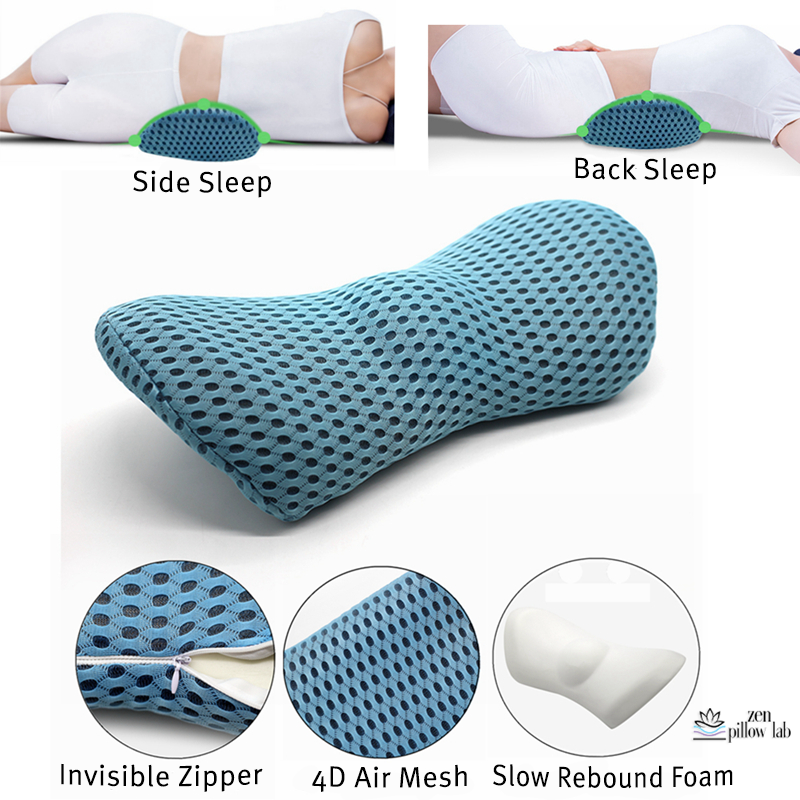 The 4D Lumbar Pillow is great and easy to use while sleeping. It can be used while sleeping on your back or even while side sleeping. It has an invisible zipper, air mesh cushion and slow rebound foam.